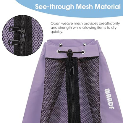 WANDF Swim Bag Mesh Drawstring Backpack Beach Backpack for Swimming, Gym, and Workout Gear - color: Purple