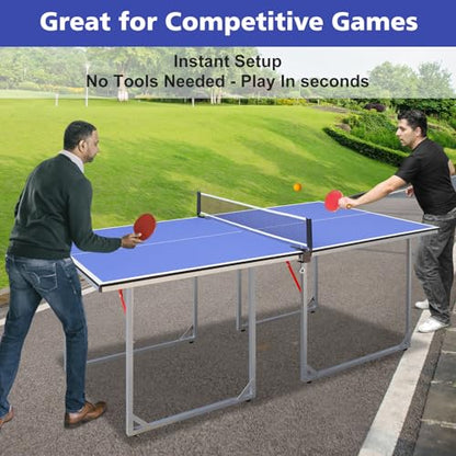 4.5/6ft/9ft Mid-Size Portable Ping Pong Tables Set, Foldable Table Tennis Table with Net,2 Paddles & 3 Balls, Multi-Use Free Standing Ping Pong Table for Indoor/Outdoor