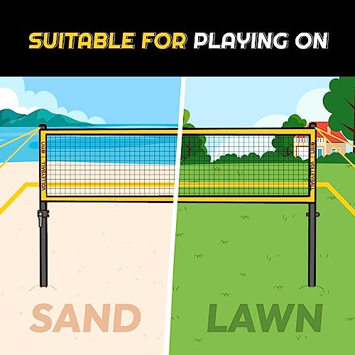 A11N Sports Heavy-Duty 32ft Outdoor Volleyball Net with Anti-Sag System - Portable Set Includes Volleyball, Net, Air Pump, Boundary Markers and Bag - Perfect for Backyard, Beach, and Park