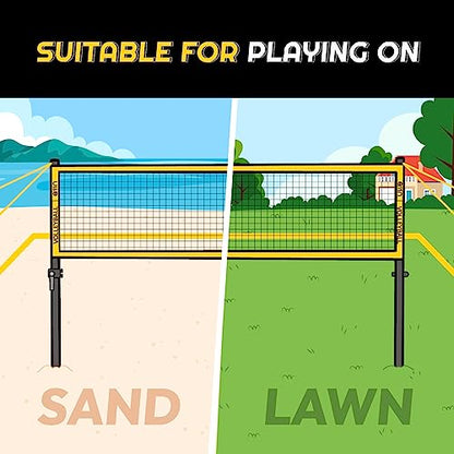 A11N Sports Heavy-Duty 32ft Outdoor Volleyball Net with Anti-Sag System - Portable Set Includes Volleyball, Net, Air Pump, Boundary Markers and Bag - Perfect for Backyard, Beach, and Park