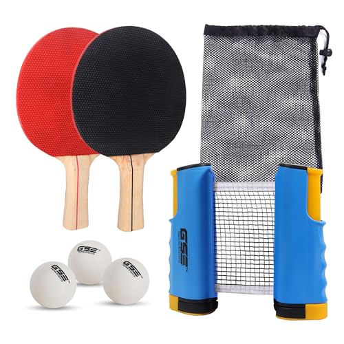 GSE Games & Sports Expert Adjustable Retractable Ping Pong Net Set & Post. Professional Table Tennis Rackets and Balls, Net with Posts and Storage Bag - Pingpong Paddle and Game Table Accessories. | Adjustable, Retractable, Post, Professional, Rackets, Ba