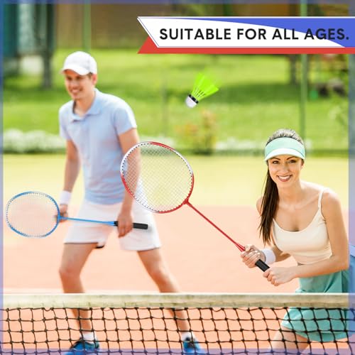 12 Pack Badminton Rackets Set Including Badminton Racquets, Nylon Shuttlecocks and Carry Bag for Outdoor Backyard Games Beginners - color: Blue White, Red White