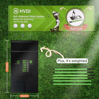 HVDI Golf Alignment Sticks Holder with Angle Adjustment, Golf Training Aid with Golf Alignment Stick, Weighted Golf Swing Training Aid Golf Trainer for Putting, Swing, Aiming