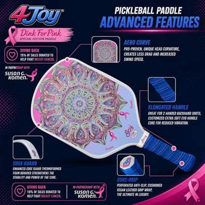 4Joy Pickleball Paddle Premio Series - Thermoformed Premium T700 Carbon Fiber Pickleball Paddless - Professional Pickleball Rackets for Women & Men - 16mm Honeycomb Core - USAP Approved - style: DinkForPink