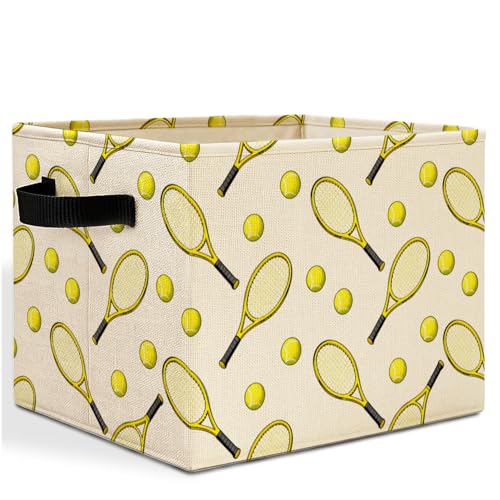 Tennis Racket and Ball Storage Bins Box with Handles, Sports Decor for Boys Room, Tennis Sports Laundry Basket Hamper Collapsible Clothes Toys Organizer for Kids Boys Bedroom Bathroom