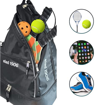 Pickleball Sling Bag with Shoe Compartment for Men & Women – Large Paddle Backpack with Fence Hook & Water Bottle Holder – Fits 2 Pickleball Paddles or Tennis Rackets