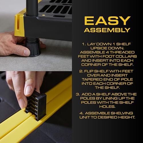 CX Black & Yellow, 5-Tier Heavy Duty Plastic Storage Shelves that Support up to 200lbs/shelf, Organization and Storage, Weather-Resistant Design, Easy Assembly (72”H x 48”W x 20”D)
