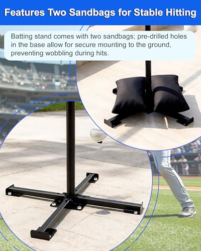 Batting Tee with Tethered Ball, Height Adjustable from 30" to 45" Baseball Batting Trainer, Batting Practice Equipment with 2 Sandbags, Baseball Swing Trainer to Improve Swing Power and Accuracy