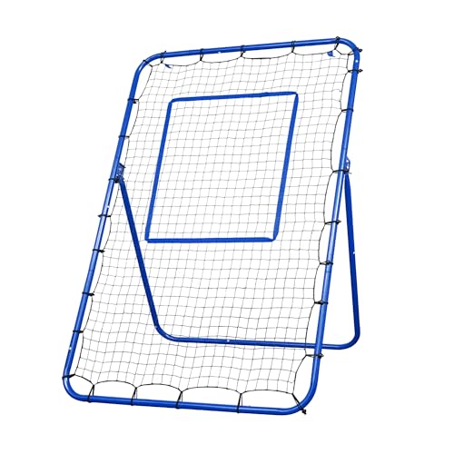 6 x 4 ft 5 Angles Adjustable Pitch Back Baseball Softball Lacrosse Volleyball Rebound Bounce Back Net with Strike Zone - color: Blue