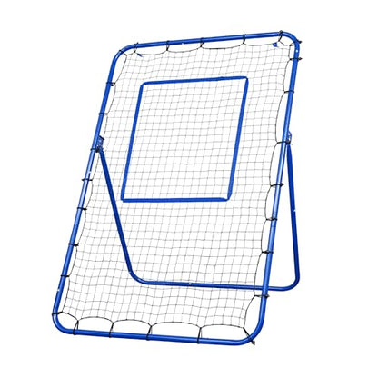 6 x 4 ft 5 Angles Adjustable Pitch Back Baseball Softball Lacrosse Volleyball Rebound Bounce Back Net with Strike Zone - color: Blue