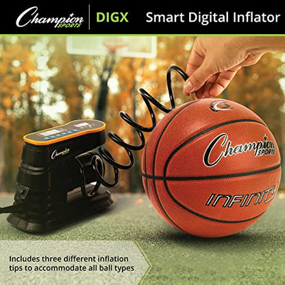 Champion Sports Digital Air Pump - Electronic Inflator for Sports Balls - Portable, Smart Ball Pump for Basketball, Soccer Ball, Football, Volleyball - Comes with Pressure Gauge and 3 Needle Tips