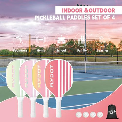 Pickleball Paddles Set of 4,USAPA Approved,4 Indoor&Outdoor Pickleball Balls, Carrying Bag, 4 Cooling Towels,4 Pack Paddles,Pickleball Paddles Pack Gifts for Beginner&Pro - color: Pink