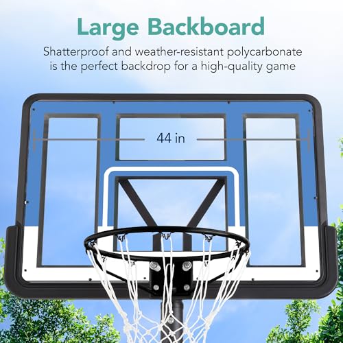 Best Choice Products 10ft Regulation Basketball Hoop, Height Adjustable Outdoor Goal w/Shock Absorbent Rim, Base Gel, 2 Wheels - style: Blue/White