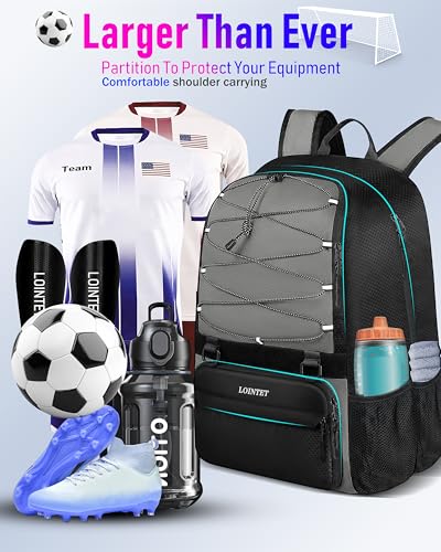 LOINTET Youth Soccer Bag, Soccer Backpack with Ball Compartment, Sports Equipment Training Bags Fits Basketball Football Volleyball and Accessories, Black - color: Grey