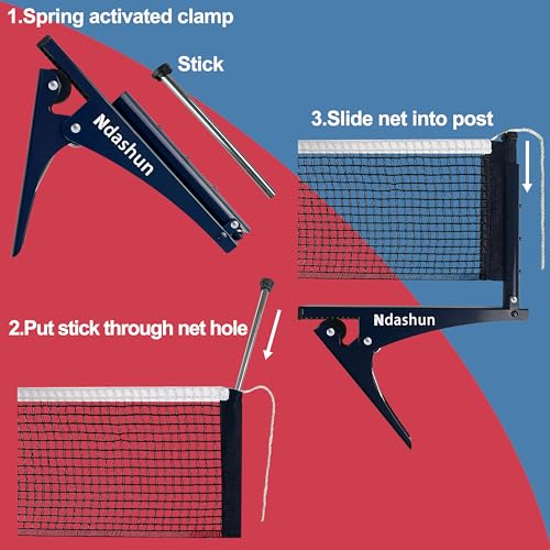 Premium Ping Pong Net with Clamps, Collapsible Table Tennis Net and Post Set, Spring Activated Clip, Tension Adjustable Mesh, Portable and Easy Setup (Navy)