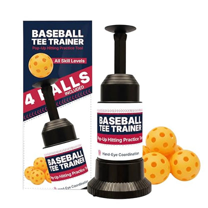 Baseball Tee Trainer Popper- Baseball Swing Trainer with 4 Practice Balls - Baseball Hitting Trainer for Training - Pop Up Trainer for Indoor & Outdoor Solo Training by HAMARA