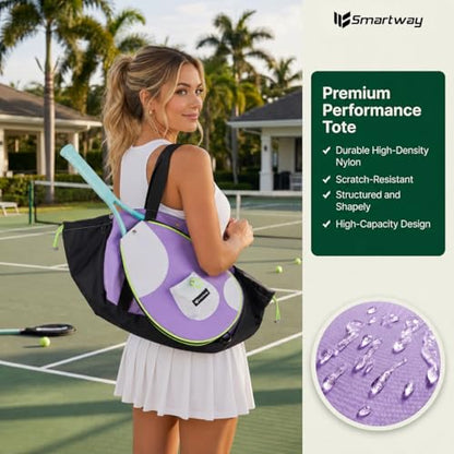 Smartway Pickleball Tote Bag for Women, Stylish Tennis Bag with Detachable Paddle Pocket, Waterproof Large Capacity Court Shoulder Bag for Gym, Daily & Weekend Trips, Men Ideal Pickleball Gifts - color: Purple