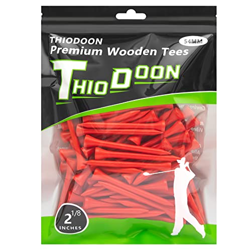THIODOON Golf Tees Professional Natural Wood Golf Tees Pack of 100, Golfing Tees Multiple Colors Size 3-1/4 inch, 2-3/4 inch or 2-1/8 inch, Tall Golf Tees Bulk Reduce Side Spin and Friction - color: Red, size: 2-1/8 inch 54mm