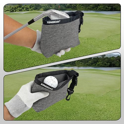 Golf Club and Golf Ball Cleaning Bag - Cleans Club Grooves, Waterproof Clean Face Tech, Detachable Clip, Machine Washable, Stay-Dry Exterior,Golf Gift for Men(1, GRAY) - color: Gray