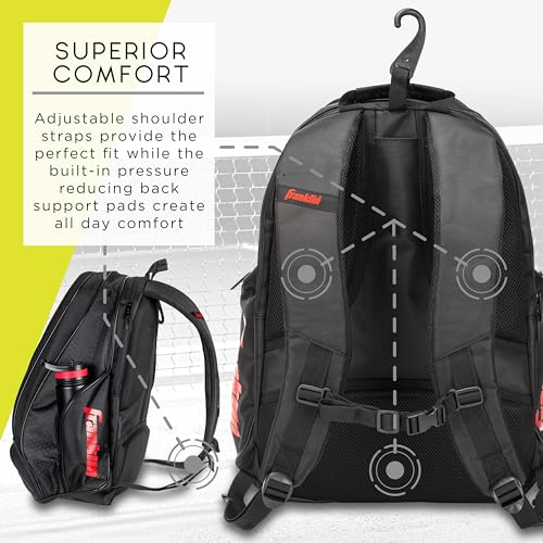 Franklin Sports Pickleball Bags - Deluxe Competition Pro Backpack for Gear + Equipment - Pickleball Bag for Men + Women - Holds Paddles, Balls + Accessories - Elite Nylon Fabric