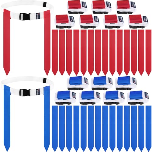 Flag Football Belts, Set of Flag Football Flags for Kids Adults, and Youth, Adjustable Flag Football Belt Set 14 Players Training Competition (Red and Blue)