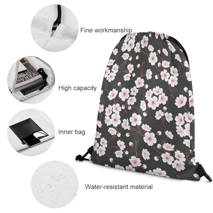Gym Drawstring Backpack Water Resistant Sackpack with Compartment for Swimming Beach Sports Travel Unisex, Spring Blossom Trees Cherry Flowers Bags - color: Picture (379)