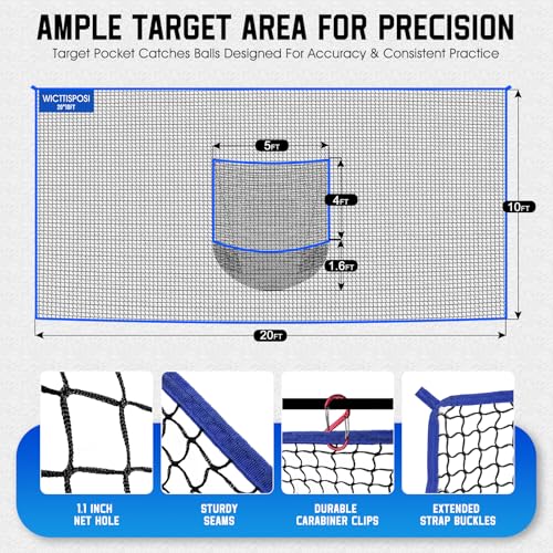 Golf Net with Target Pocket, 20ft/15ft/10ft Golf Practice Net, Heavy-Duty Multi Sports Netting Barrier, Golf Hitting Net for Golfer Garages Backyard Driving Swing Chipping, Indoor Outdoor Use - size: 20ftx10ft
