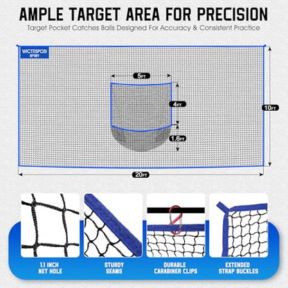 Golf Net with Target Pocket, 20ft/15ft/10ft Golf Practice Net, Heavy-Duty Multi Sports Netting Barrier, Golf Hitting Net for Golfer Garages Backyard Driving Swing Chipping, Indoor Outdoor Use - size: 20ftx10ft