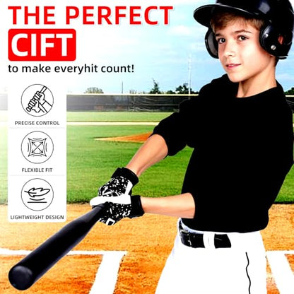Youth Baseball Batting Gloves, Super Grip Kids Teeball & Softball Gloves for Boys & Girls - color: Black/White, size: Youth M/L(6in-6.5in)