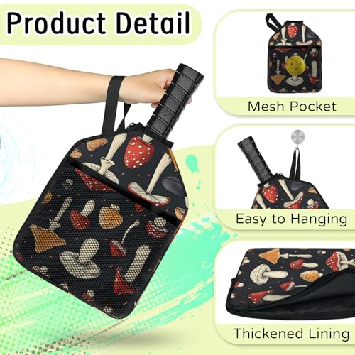 Pickleball Paddle Cover with Pockets and Handle Strap, Racket Sleeve and Ball Holder Organizer, 1 Pcs - color: red