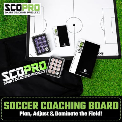 SCOPRO Tactical Coaching Board Kit for Sports, Magnetic Dry Erase Clipboard with Marker, 2 Sets of Magnets, Notepad & Carrying Case, Soccer Coaching Board for Strategy and Training, Light Blue/Yellow