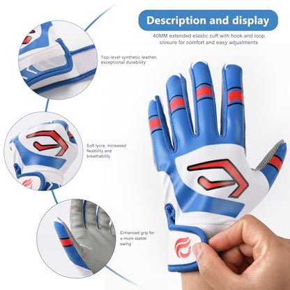 Goporoy Super-Grip Youth Baseball Batting Gloves for Kids, Ergonomic Design for Boys and Girls, Enhanced Protection & Optimal Performance