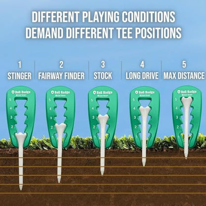 Adjustable Golf Tee Height Tool (5-Level Precision) – Universal Fit for Wooden & Plastic Tees, Consistent Tee Height Setter for Drivers, Fairway Woods & Irons, Durable Aluminum Golf Swing Training Aid - color: Green