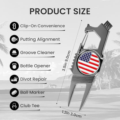 7-in-1 Golf Divot Tool with Ball Marker Value 2 Pack, Green Repair Tool Multi-Use Fixer for Pitch Mark with Clip, Premium Golf Accessories for Men Ladies
