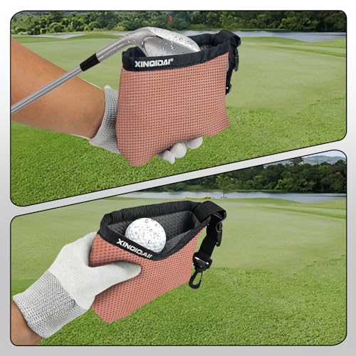 Golf Club and Golf Ball Cleaning Bag - Cleans Club Grooves, Golf Bag Accessories,Waterproof Clean Face Tech, Detachable Clip, Machine Washable,Golfer Gifts for Men(1-Pack,PINK) - color: PINK