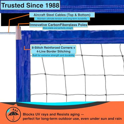 W.F&STAUB Sport Regulation Size Indoor/Outdoor Professional Volleyball Net with Aircraft Steel Cable Top and Bottom, Volleyball Net for Beach Backyard Schoolyard