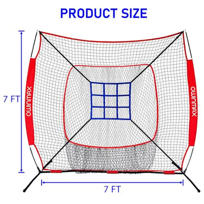 7x7 ft Baseball Softball Practice Net with The Detachable Bow Frame for Batting, Hitting, Pitching, Portable Baseball Practice Net with Carry Bag, Great for All Levels