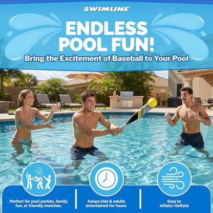 SWIMLINE Neoprene Pool & Beach Accessory for Active Group Play, Backyard Games, and Water Sports – Waterproof Soft Baseball & Bat Set, Black & Yellow - style: Neoprene Pool Baseball & Bat Set