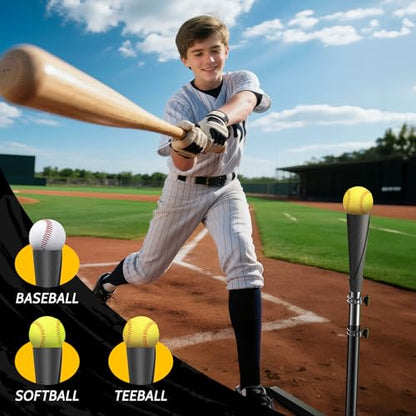 2-in-1 Baseball & Softball Swing Trainer – Reinforced Soft-Rope Version, Adjustable Height 30"-46", Heavy-Duty X-Base, Smooth Impact Design for Stable Backyard Practice
