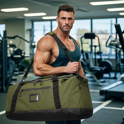 100L Extra Large Travel Duffle Bag Backpack for Men, 3 in 1 Sports Duffel Bags W/Adjustable Shoulder Strap & Dividers Gym Equipment/Gear Weekend Overnight Bag for Trip Camping Hiking, XL Green - color: Green