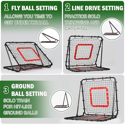 BaseGoal Baseball and Softball Rebounder Net,Baseball Rebounder,Volleyball Rebounder,Pitch Back Net,Multi-Sport Training Rebound Screen,with Pitching Target,Easy Adjustable Angles - size: 33.5x33.5 IN, style: Black