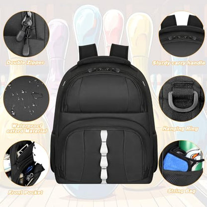 Goloni 2 Ball Bowling Backpack,Bowling Ball Bag with Shoe Compartment & Portective Foam Padded, Fits Shoes Up to US Size 16 - color: Black