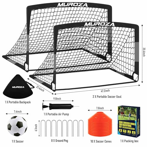 MUROZA Agility Ladder & Soccer Goal Training Set, 20ft Speed Ladder with Cones, Hurdles, Jump Rope & Parachute, Plus 2 Pack Pop Up Kids Soccer Goals with Ball & Cones for Backyard Sports Practice