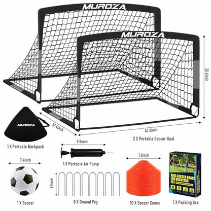 MUROZA Agility Ladder & Soccer Goal Training Set, 20ft Speed Ladder with Cones, Hurdles, Jump Rope & Parachute, Plus 2 Pack Pop Up Kids Soccer Goals with Ball & Cones for Backyard Sports Practice