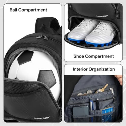 Soccer Backpack with Ball Compartment and Cleat Pocket, Water-Resistant Youth Sports Bag for Soccer Basketball Volleyball, Athletic Gear Bag for Teens & Junior Athletes