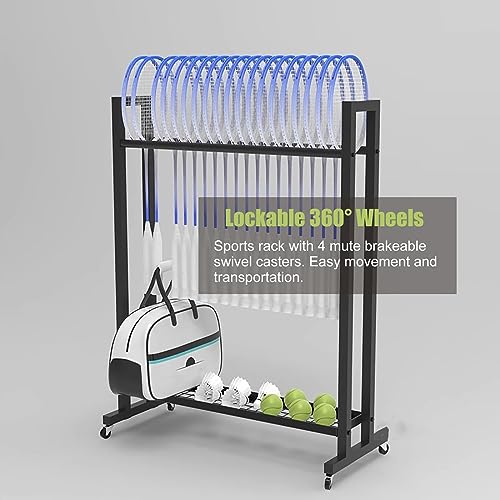 School/Gym/Training Ground Badminton/Tennis Racket Storage Organzier Holder Rack Freestanding, Rolling Mobile Sports Equipment Cart, Large Capacity