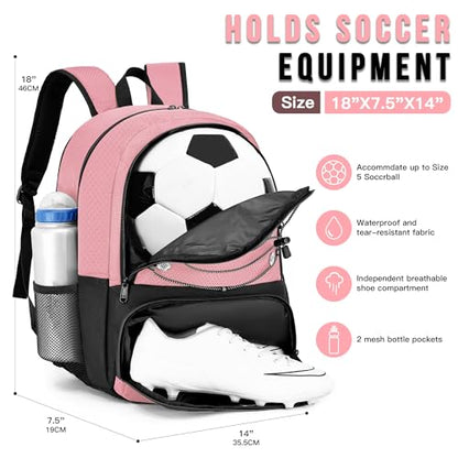 Hsmihair Youth Soccer Bag-Soccer Backpack&Backpack for Football Basketball,with Ball Compartment Separate Cleat Package - color: Light Pink