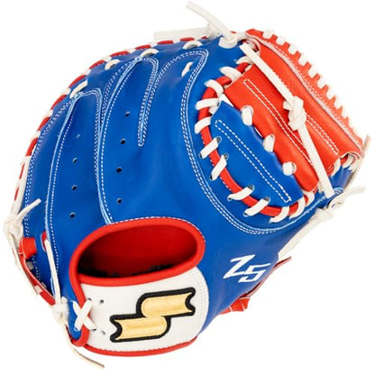 SSK Z5 Craftsman Baseball Catcher’s Mitt – 32.5” - 33” - 33.5” - 34" – Right & Left Hand Throw - color: Royal/White/Red, size: 32.50" - Left Hand Throw