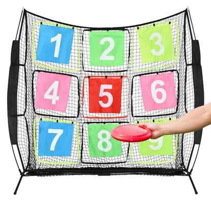 Disc Golf Net Portable Disc Training Net with 9 Target Multifunctional Practice Net Disc Golf Target Net for Backyard Indoor Outdoor Game,7ft x 7ft