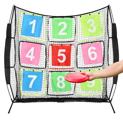 Disc Golf Net Portable Disc Training Net with 9 Target Multifunctional Practice Net Disc Golf Target Net for Backyard Indoor Outdoor Game,7ft x 7ft